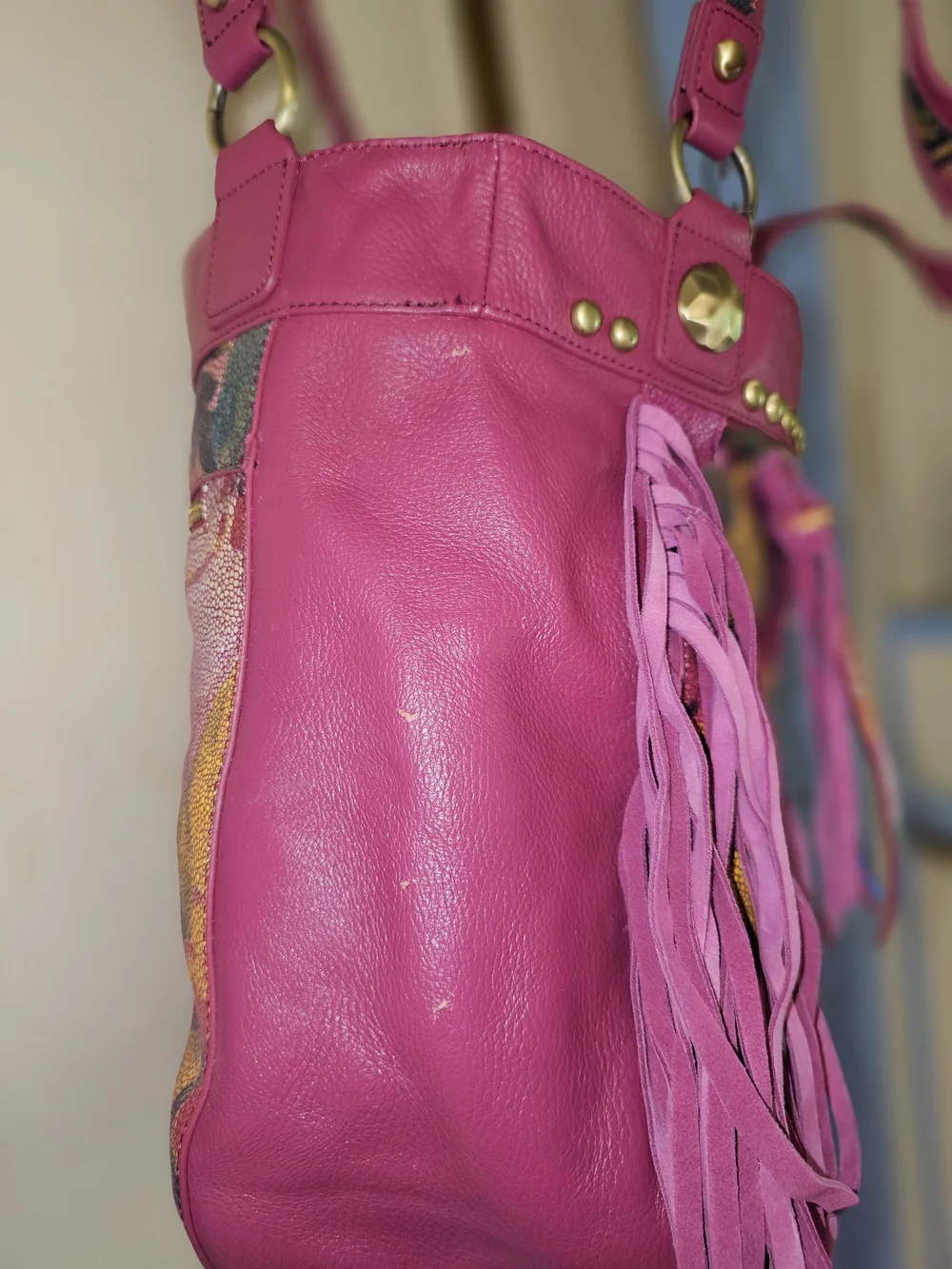Shariff! RARE! Vintage! Made in New York Pink Floral Fringe shoulder bag